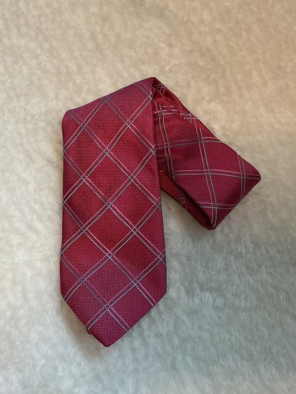 Thomas Pink Silk Tie Magenta Pink Windowpane Plaid Men's